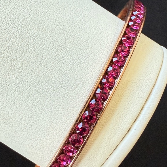 Coach Pink Rhinestone Gold Tone Bangle Bracelet - Picture 4 of 8